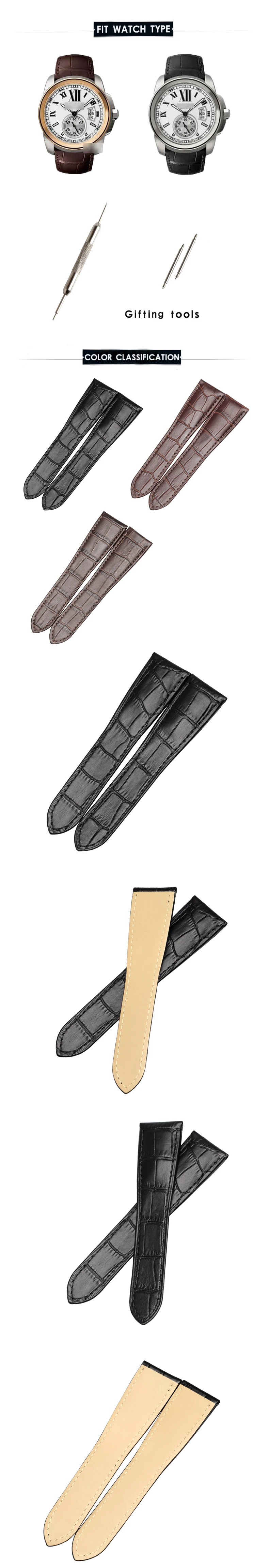 WENTULA ремешки для Калибр DE CARTIER W7100037 W7100041 W7100039 теленка кожаный ремешок из натуральной кожи Ремешки