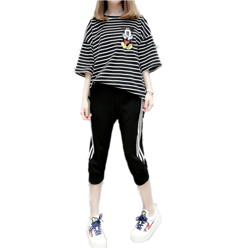 Новые большие ярдов свободные тонкие полосы с короткими рукавами штаны для 2