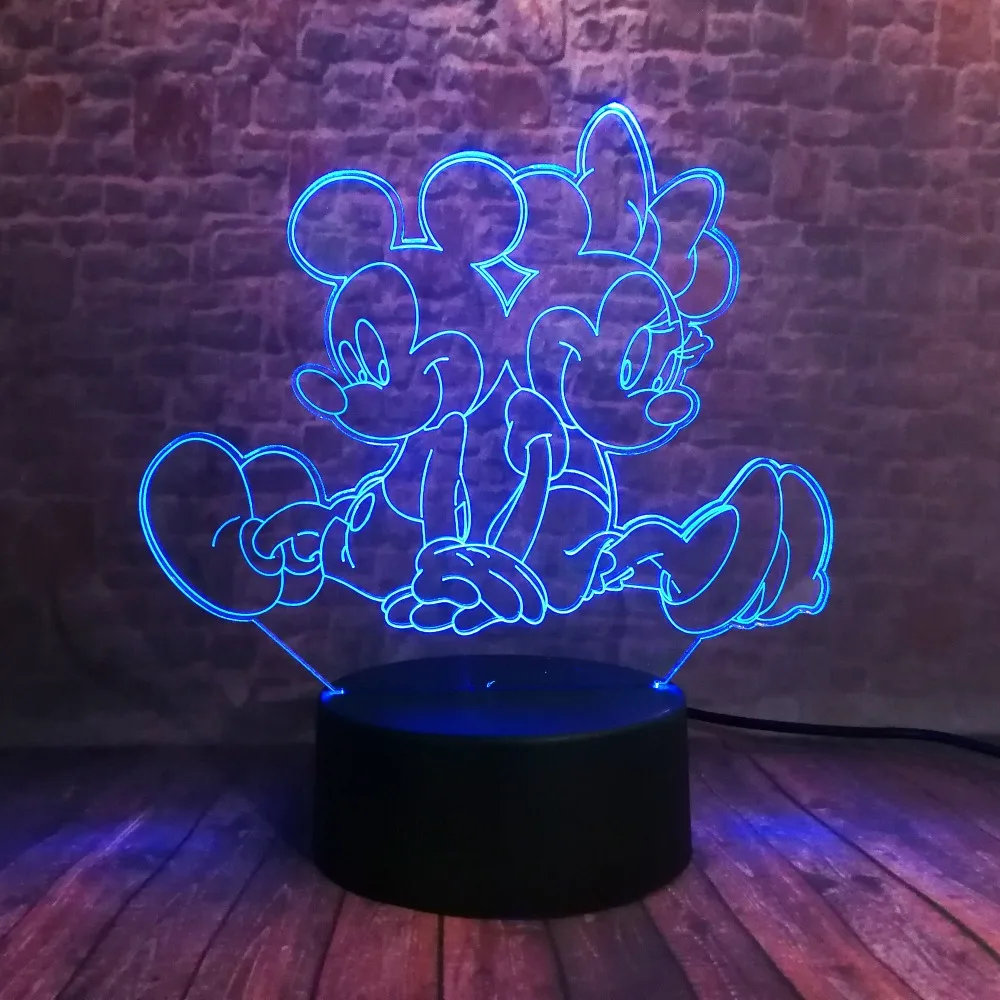 3D светодиодный ночник с Минни и Микки Маусом 7 цветов USB голографическая лампа