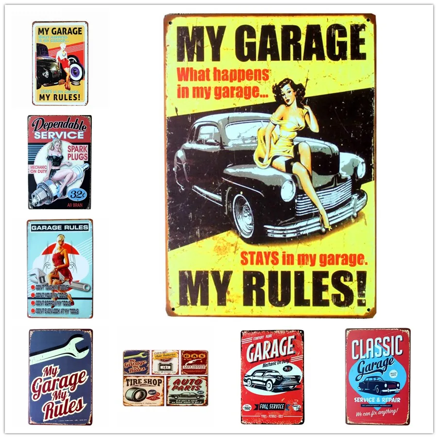 Оптовая продажа &quotGarage Rules&quot винтажные металлические оловянные знаки для