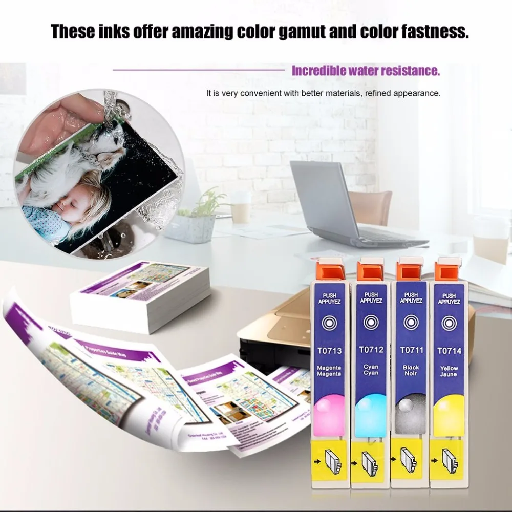 Оригинальные чернильные картриджи T0715 для Epson T0711 T0712 T0713 T0714 4 вида цветов Простота