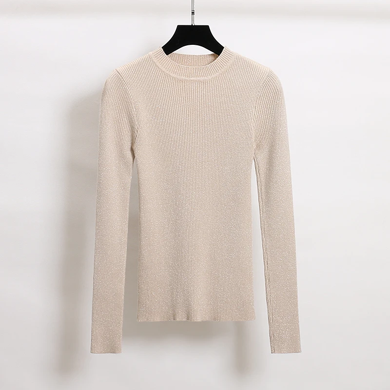 BGTEEVER Shiny Lurex Autumn Winter Sweater Women Full Sleeve Pullover Basic Sweaters Korean Style Knit Tops Femme | Женская одежда