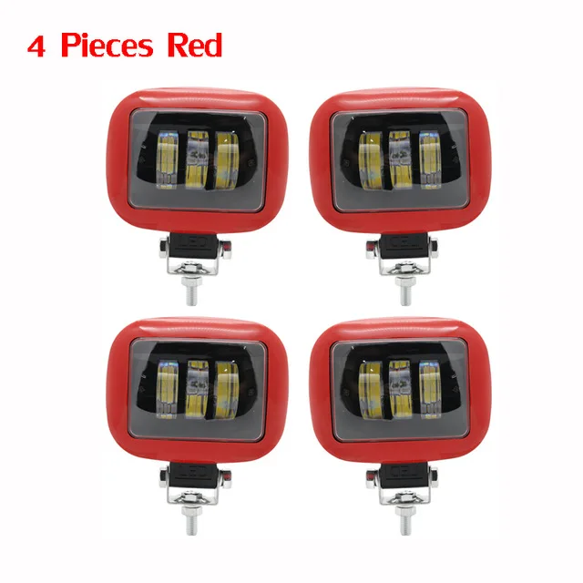 4pcs Red Square Светодиодный рабочий светильник для внедорожников 4," 30 Вт 12 В 24 в 4x4, противотуманный светильник, светильник для внедорожников, светильник для вождения лодки, водонепроницаемый IP68 для внедорожников и джипов - Цвет: 4pcs Red Square