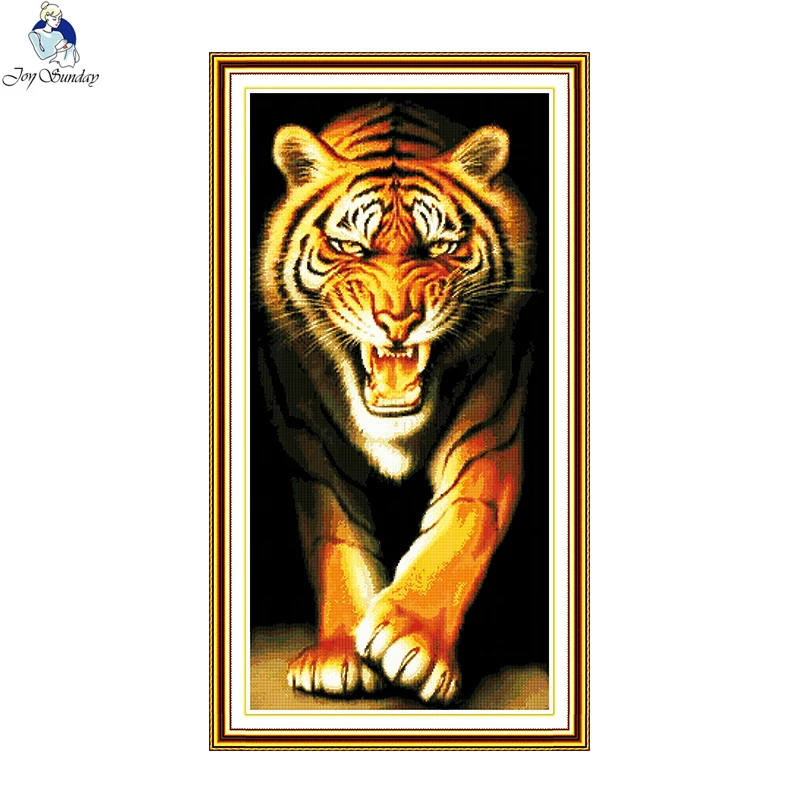 

Joy Sunday King of the Monsters Tiger Cross Stitch Set Animals Counted DMC 14CT 11CT Cross-stitch Kits Embroidery Needlework