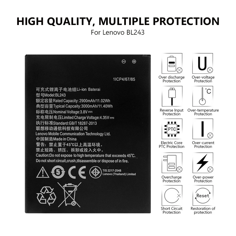 YCDC 2900 мАч BL 243 BL243 3 8 V батарея для Lenovo K3 Примечание K50 T5 T3S A7000 A7600 ионно литиевая