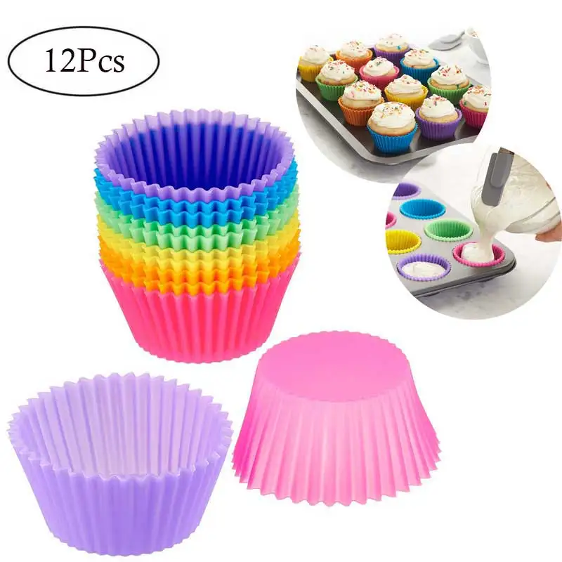 

6/12Pcs Silicone Cupcake Mold Bakeware Cupcake Liner Reusable Muffin Baking Nonstick Moulds Kitchen Baking Accessories Random