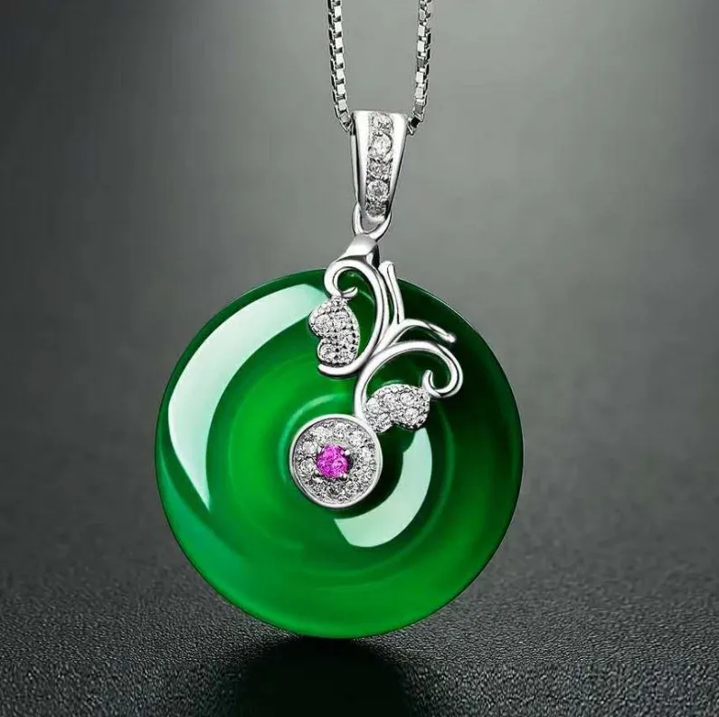 925 silver New Emerald Chalcedony Butterfly Transfer Bead Suspended Chain Necklace | Украшения и аксессуары