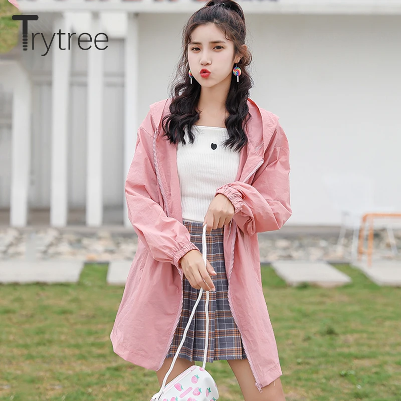 Trytree/куртки на лето и осень повседневные с капюшоном буквенными карманами молнии