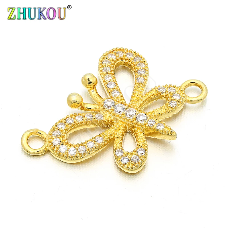 

17*23mm Handmade Brass Cubic Zirconia Butterfly Connectors DIY Jewelry Bracelet Necklace Making, Hole: 1.8mm, Model: VS53