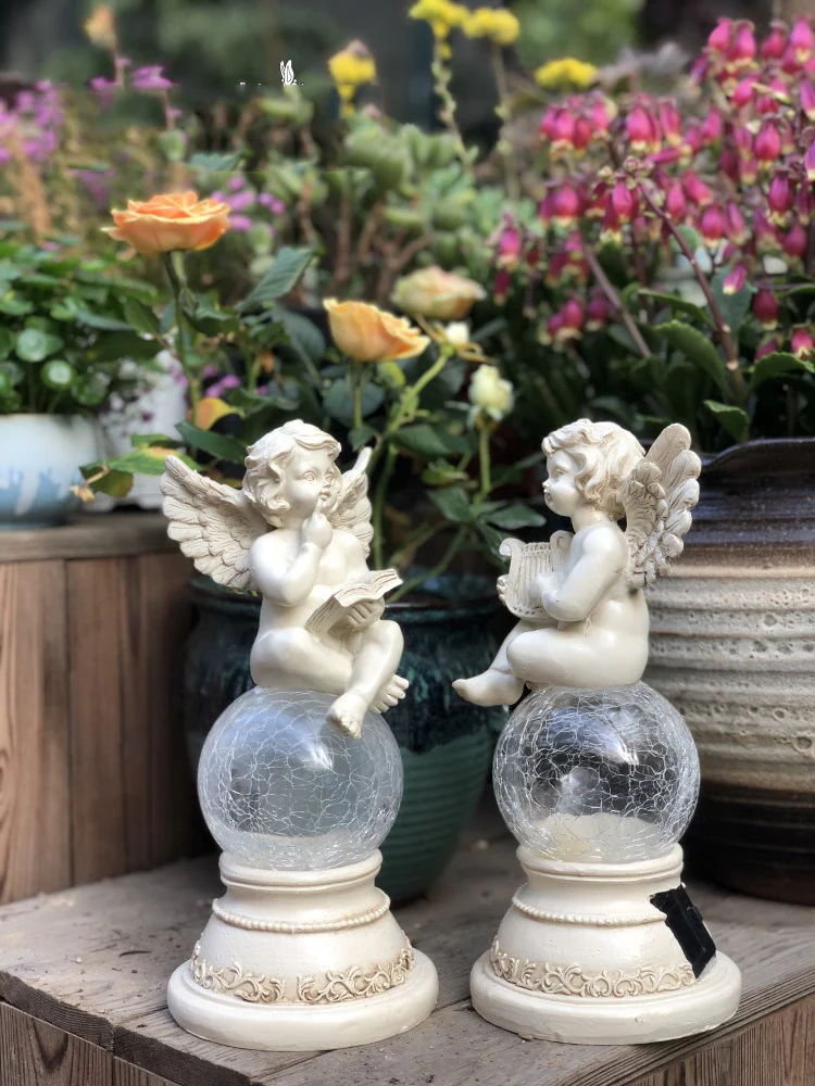 2 шт. Европейский ручной работы Смола Солнечный Ангел статуя украшения дома