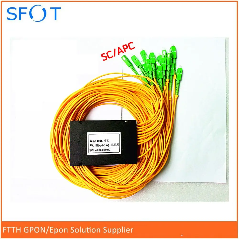 

FTTH accessories In Line SC/APC 1x16 PLC Splitter, ABS packing, with SC/APC connectors, SM, 2.0mm, 1M length