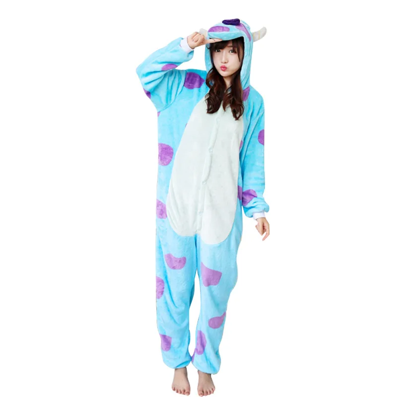 Kigurumi Blue Monster Pajama Adult Animal Onesies for Women Men Couple Winter Pajamas Kegurumi Sleepwear Flannel Pijamas pyjama