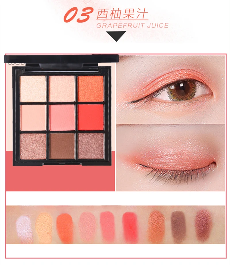 03 WODWOD Make Up Pallete 9 цветов Палитра теней для век Матовая мерцающая пудра Красные Тени для век Блеск водостойкая косметика - Цвет: 03