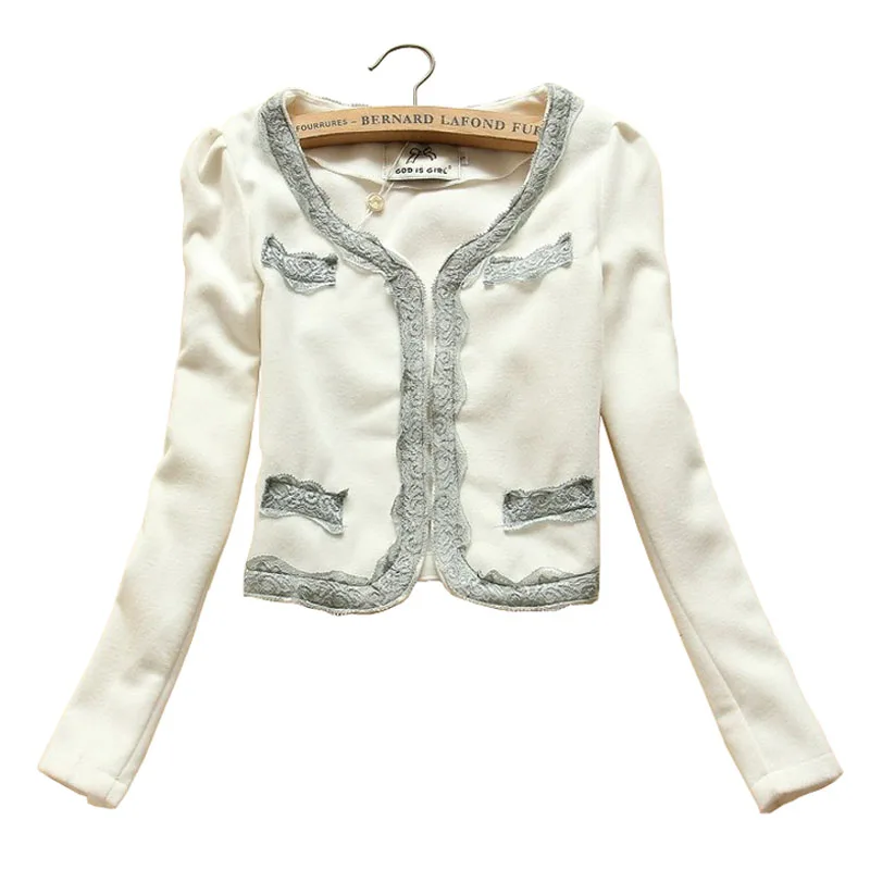 Женская зимняя кружевная шерстяная куртка элегантная принцессы короткий