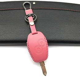Высокое качество Натуральная кожа ключи крышка, 2 кнопки для Renault Clio Scenic Megane Duster Sandero Koleos Captur Twingo - Название цвета: pink