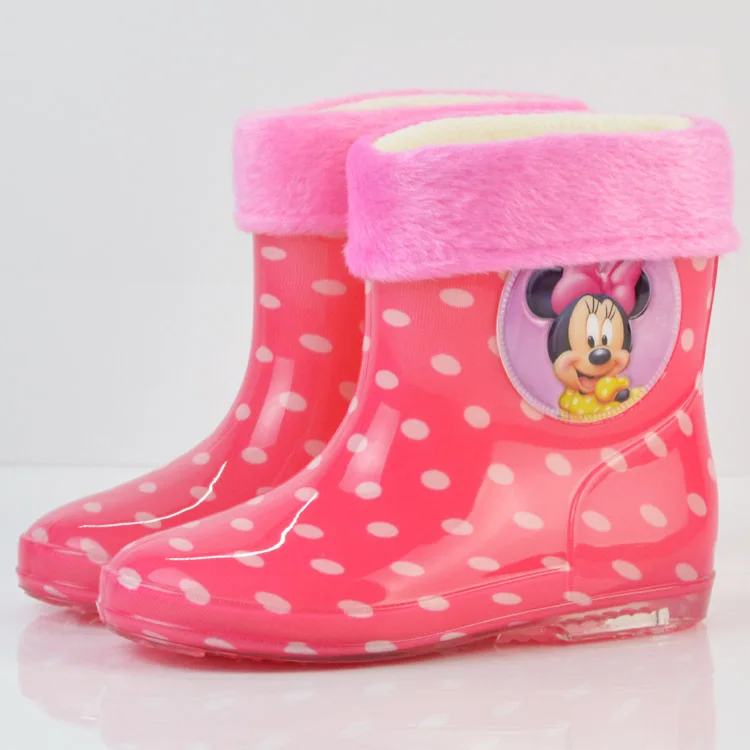 Disney Princess Mickey Minnie children's rain boots rubber shoes cartoon men and women girls rain boots plus cotton detachable