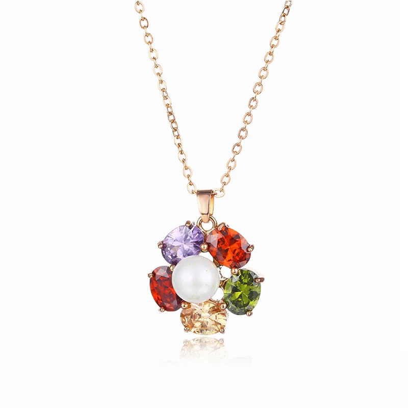 Модный цветок цепи цветной Кристалл Rhinestone Роза Титан Сталь Цепочки и Ожерелья