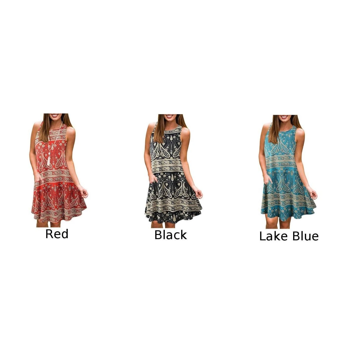 2019 летнее женское платье с принтом сексуальное круглым вырезом без рукавов