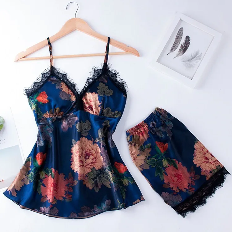 Женский Атласный пижамный комплект из искусственного шелка сексуальные