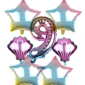 number 9 7 шт./компл. Anniversaire вечерние поставить Фольга шары набор Пол раскрыть воздушный шар с гелием воздушные шары Свадебная вечеринка украшения - Цвет: number 9