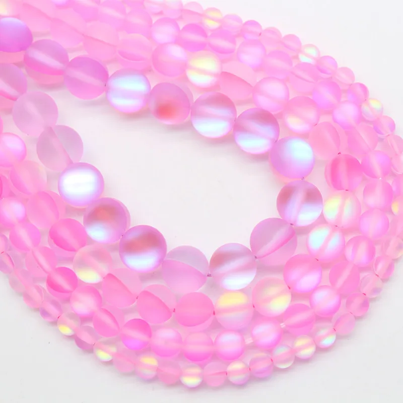 Pink Flash Bead 6, 8, 10, 12 мм мерцающие круглые матовые бусины из лунного камня с лабрадоритовыми кристаллами, круглые бусины для браслета и ожерелья, DIY ювелирные изделия Mak - Цвет: Pink Flash Bead