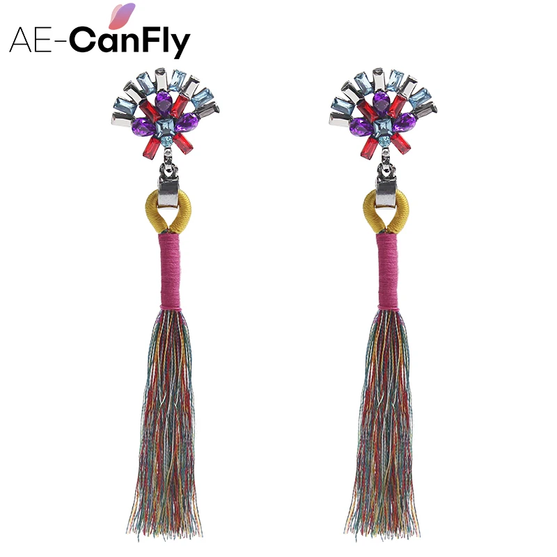 Фото AE-CANFLY 2017, Новая мода себе ювелирные изделия кисточкой длинные серьги для Женские туфли; 5 Цветов свадебные серьги Висячие серьги оптовая продажа №2