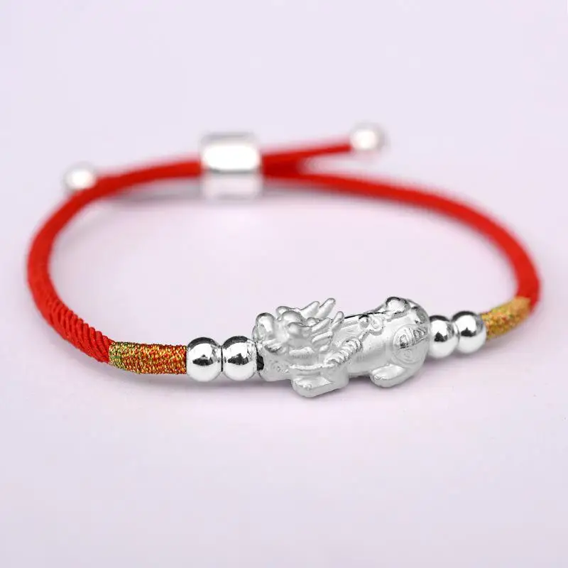 Red Rope SilverColor Счастливые браслеты из красной веревки, серебро 999 пробы, Pixiu, золотой цвет, Тибетские буддийские узлы, регулируемый браслет с шармом для женщин и мужчин - Окраска металла: Red Rope SilverColor