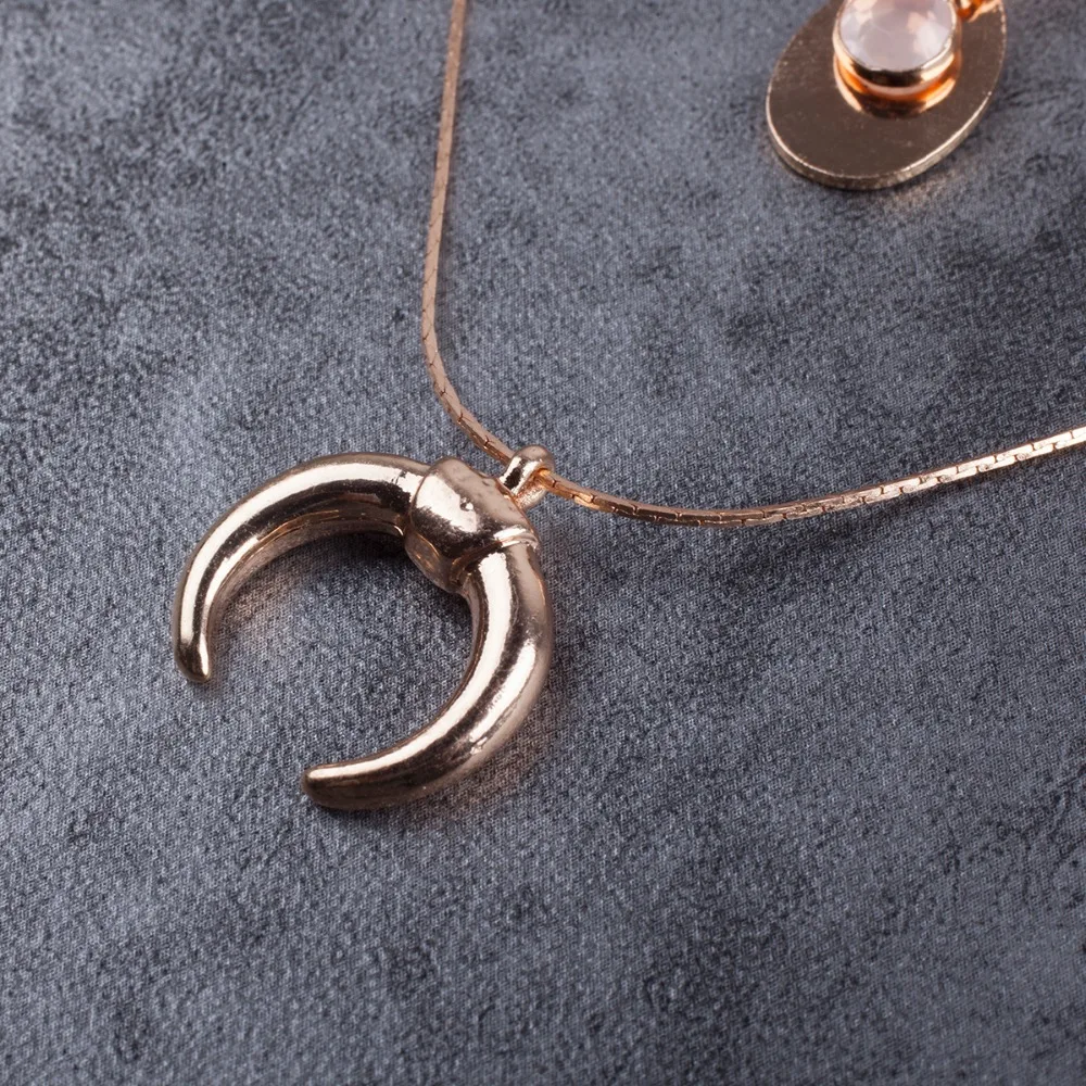 Цвета розового золота 3 шт./компл. многослойное колье Цепочки и ожерелья рог кулон