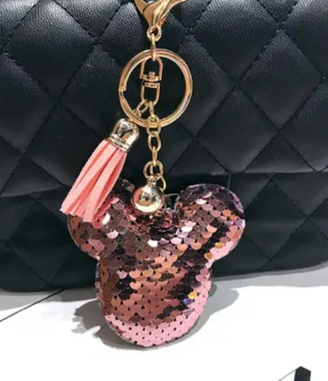 pink 2 шт./партия, милый брелок Микки Маус с блестками, Подарочная цепочка для ключей для женщин, Llaveros Mujer, автомобильная сумка, аксессуары, брелок - Цвет: pink