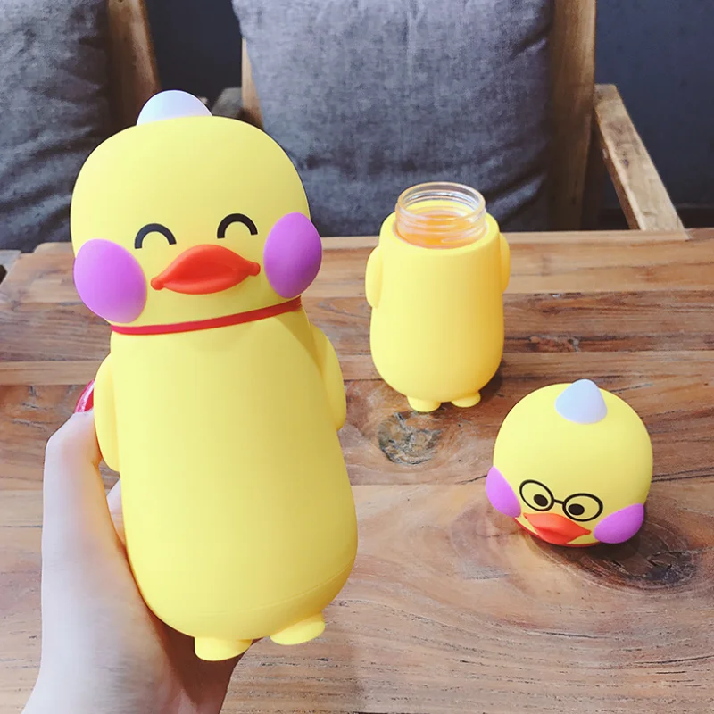 Корея милая стеклянная чашка мультфильм Застенчивый утка бутылка для воды с