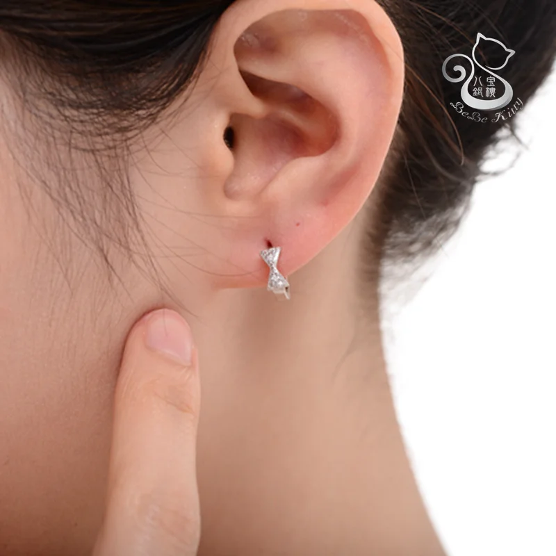 Детские серьги кольца из серебра 925 пробы с бантом|small hoop earrings|fashion earringshoop earrings |