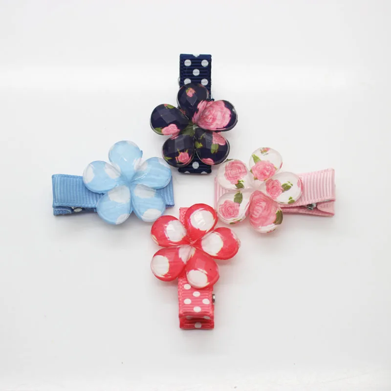 Детские пластиковые эластичные заколки для волос с цветочным принтом 4 шт./лот |
