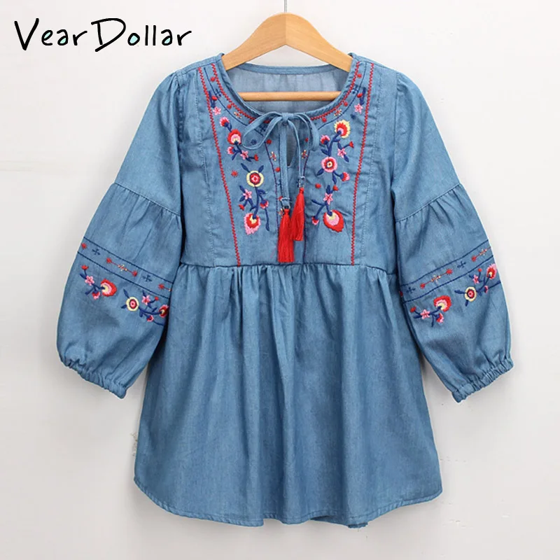 

VearDoller Girls Dress 2018 Autumn New Arrival Bohemian Floral Embroidery Tassel Long Sleeve Dress Baby Girls Clothingfor 2-10Y