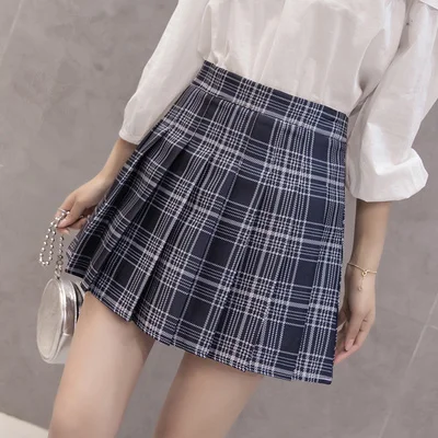 Tibetan blue plaid Новая весенняя женская плиссированная юбка размера плюс S-2XL с высокой талией, японская школьная клетчатая юбка, школьная форма, юбки для девушек - Цвет: Tibetan blue plaid