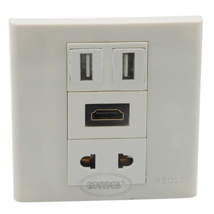 

Двойной USB HDMI и AC power настенная пластина с разъемом мама-мама
