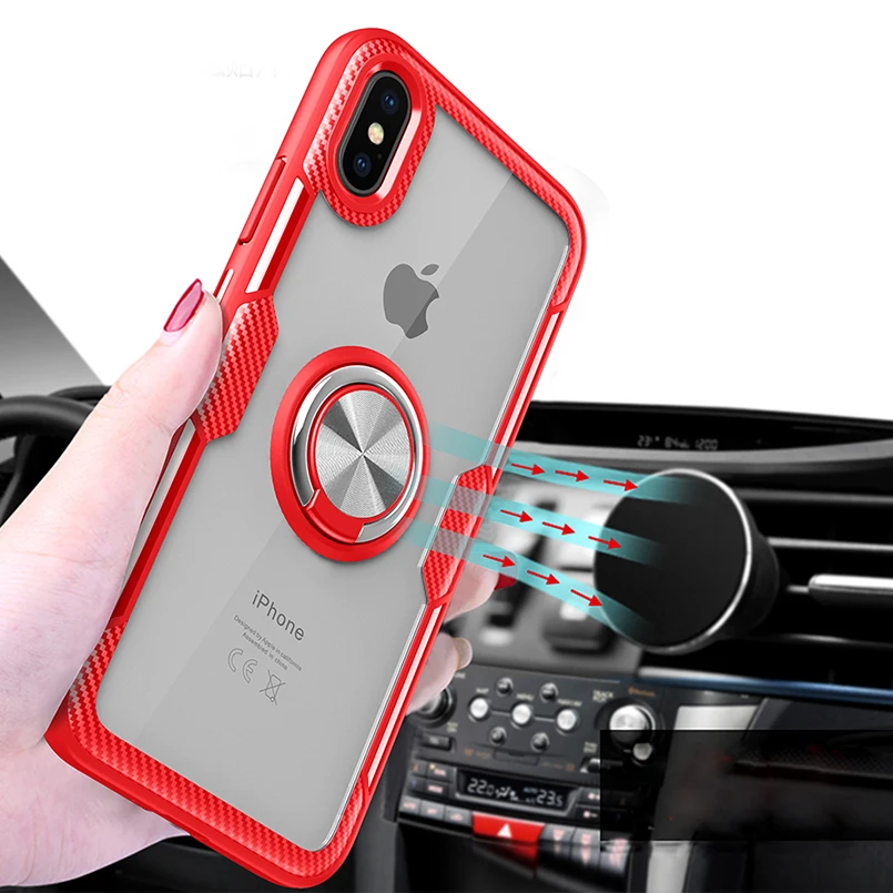Magnetic Ring Bracket Case For iPhone X XR XS MAX Cases Metal Rotating Finger TPU Clear Cover 7 8 6 6s Plus |
