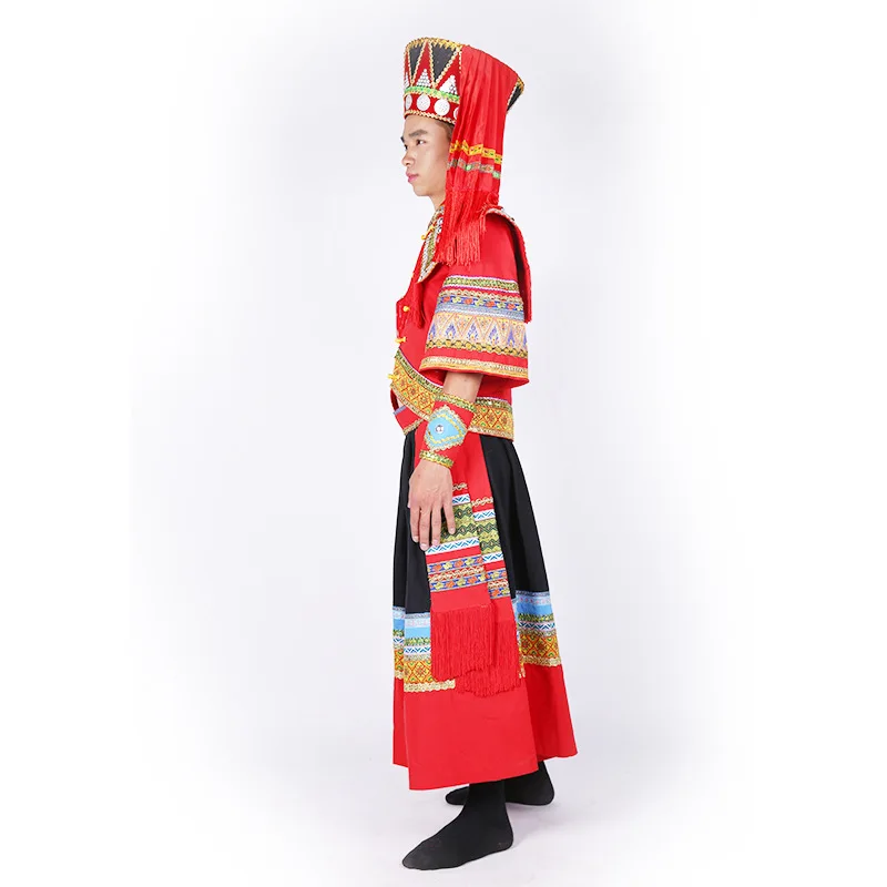 Костюм GuangXi Zhuang мужской женской одежды этнические костюмы шляпа + пиджак брюки