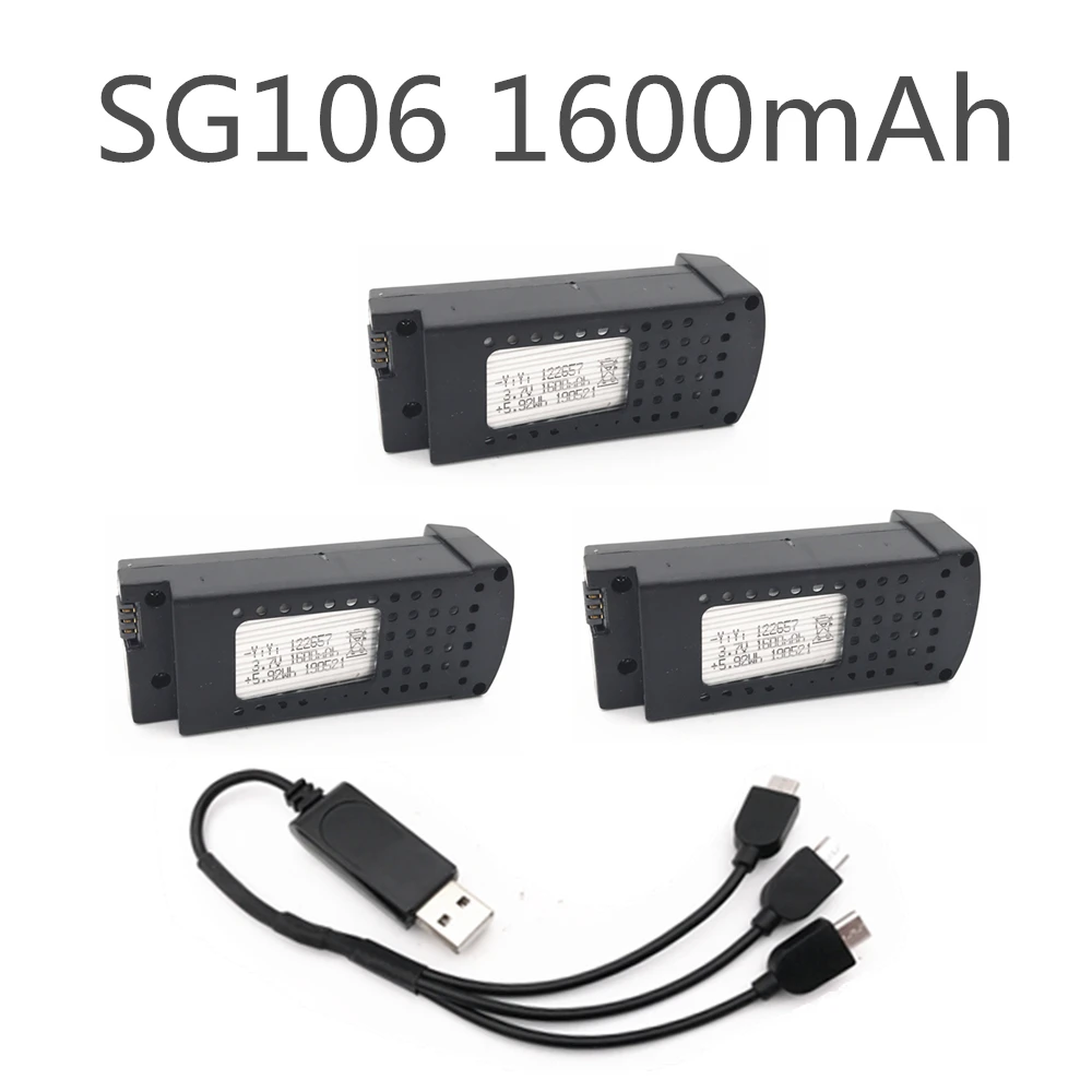 

Rc Accessories Lipo Battery 1 Cable + 3 x 3.7V 1600mAh Battery For SG106 WIFI FPV RC Quadcopter Drone Module Battery Set