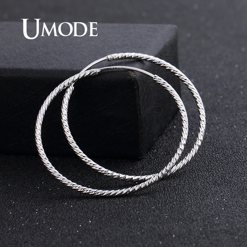 UMODE New 925 Sterling Silver Geometric Big Hoop Earrings for Women White Gold Simple Earring Jewelry Gift ALE0335 | Украшения и