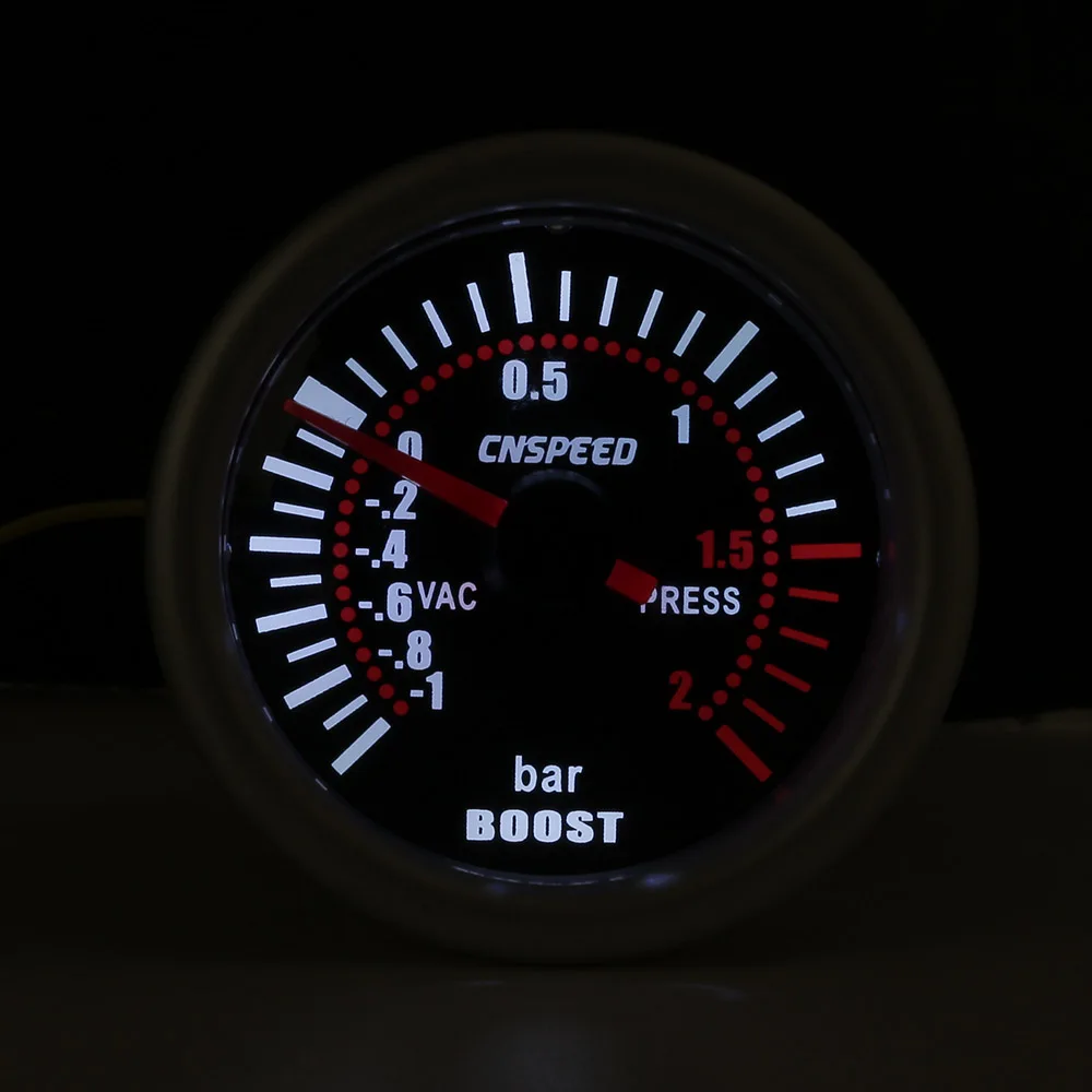CNSPEED Авто турбо Boost калибр-1~ 0~ 2 бар " 52 мм Универсальный Дым Лен 12 В указатель турбо Boost бар метр Цифровой Белый светодиодный
