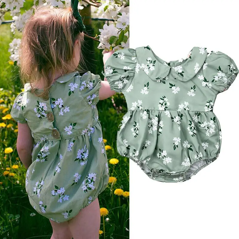 Cute Sweet Newborn Infant Baby Girl Kids Green Floral Bodysuit Jumpsuit Imcute Newest Fashion Causal Clothes Outfits Set UK | Детская