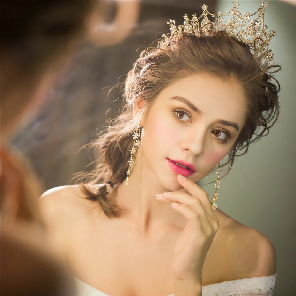 Винтажная Свадебная большая корона со стразами головная повязка Королева Тиара
