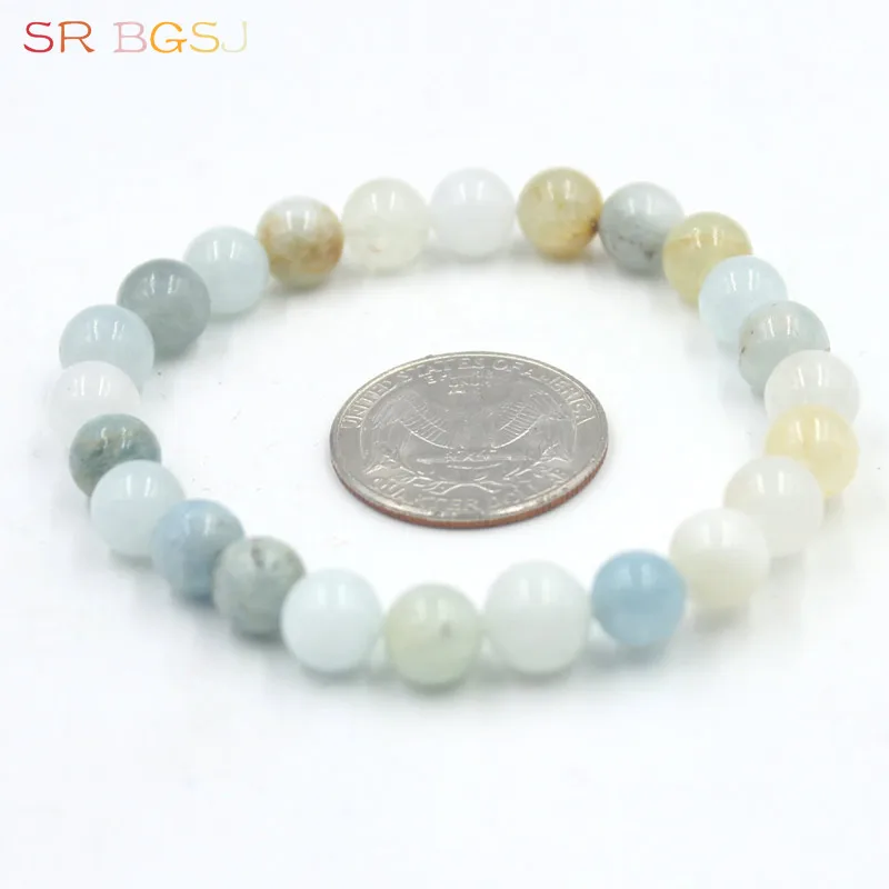 Free Shipping 6mm 8mm Round Multi Aquamarines Aqua Gems Natural Stone Stretchy Women Bracelet 7&quot 7.5&quot 8&quot | Украшения и