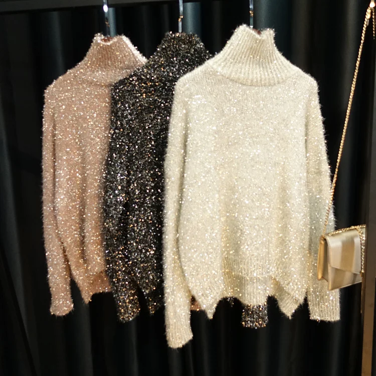 Cakucool Горячая Золотой Люрекс трикотажный Топ для женщин свитер с блестками
