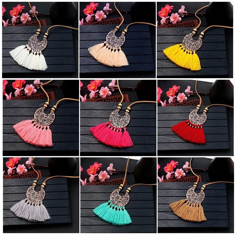 Женское винтажное ожерелье с подвеской в стиле бохо длинное кожаное колье