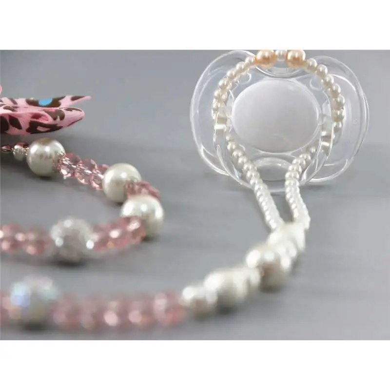 Dollbling, детские соски с жемчугом, клипса, держатель на цепочке, на заказ, с кристаллами, бисероплетение, пустышка на цепочке, розовый леопард, пустышка на цепочке, без соски