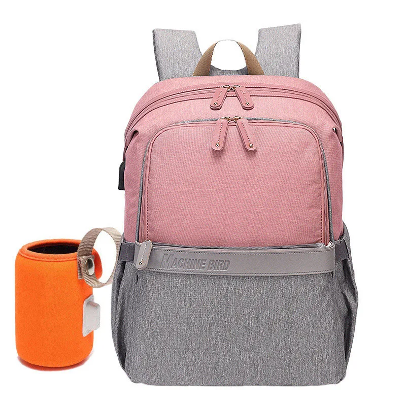 pink with grey Сумка для подгузников рюкзак папы детская коляска сумка водонепроницаемый Оксфорд сумка для мамы пеленки для ухода сумка наборы USB Перезаряжаемый держатель - Цвет: pink with grey