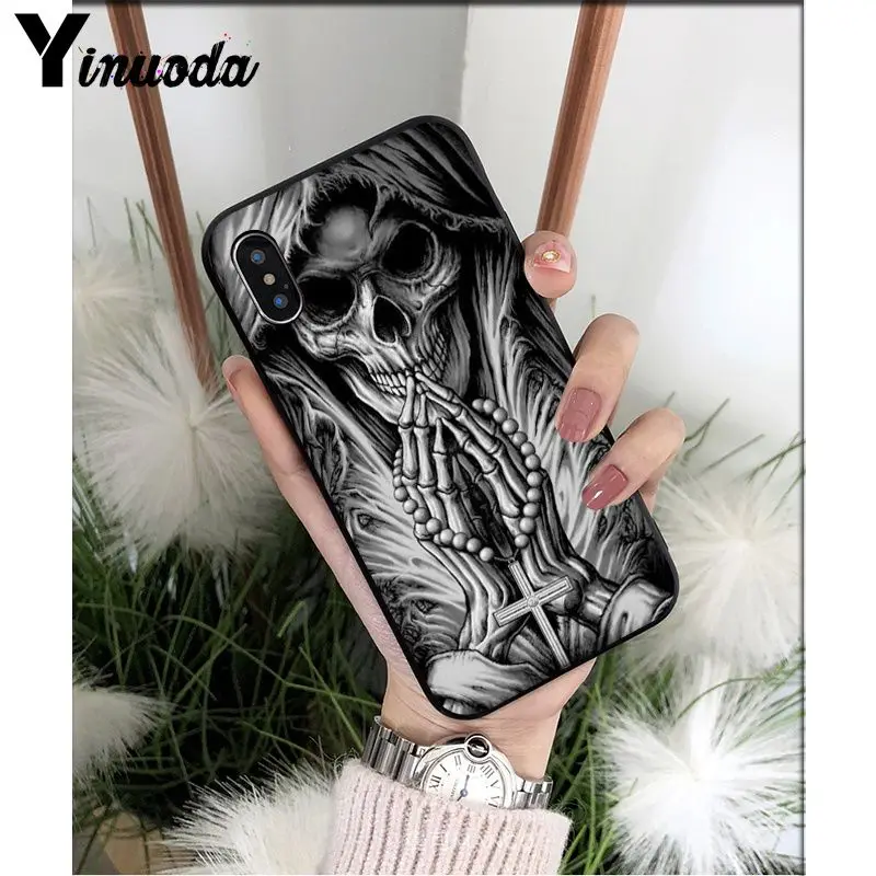 A14 Yinuoda Grim reaper череп скелет DIY Роскошный Высокий протектор на конце чехол для iPhone X XS MAX 6 6S 7 7plus 8 8Plus 5 5S XR - Цвет: A14