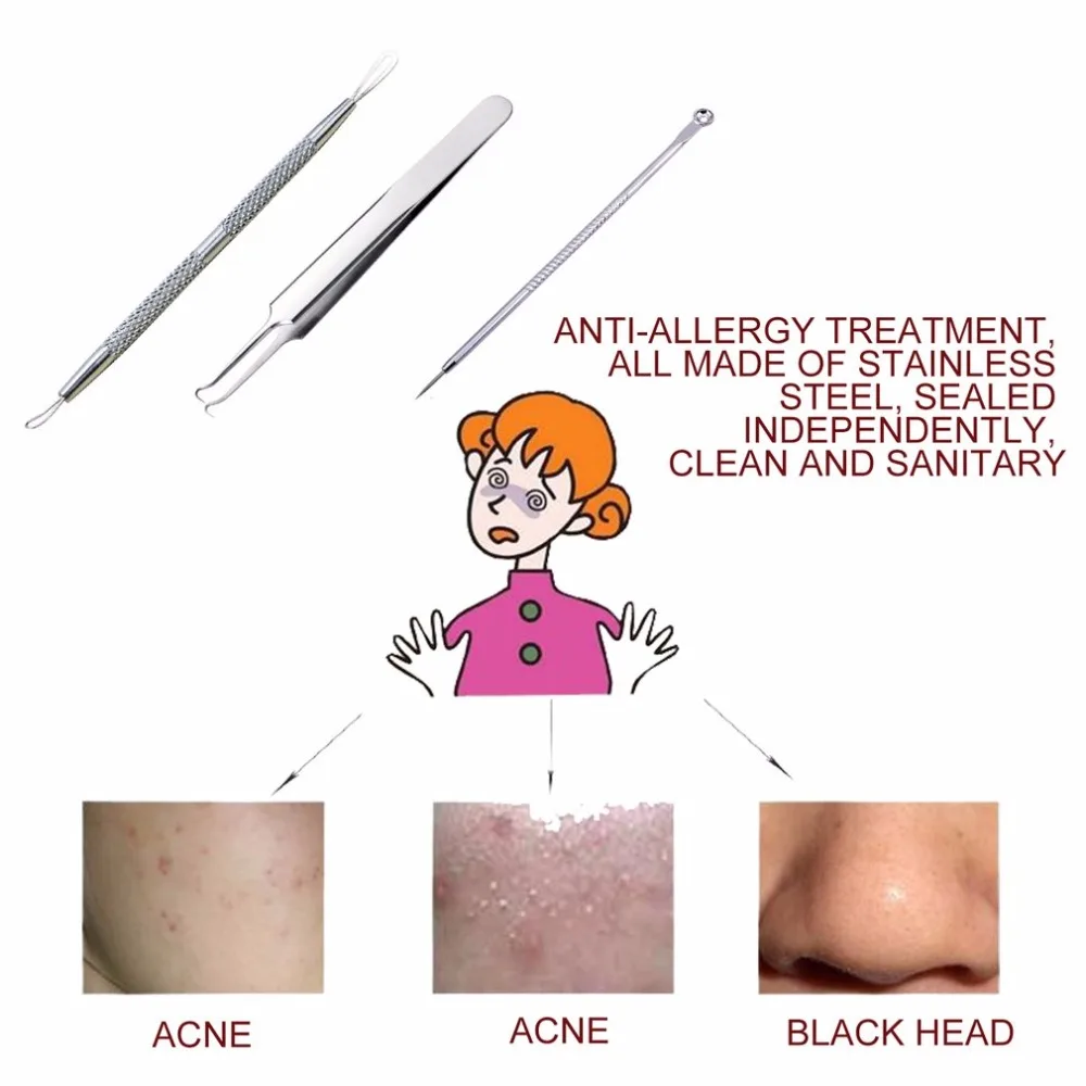 3 шт./компл. портативный размер из нержавеющей стали иглы для удаления акне черных