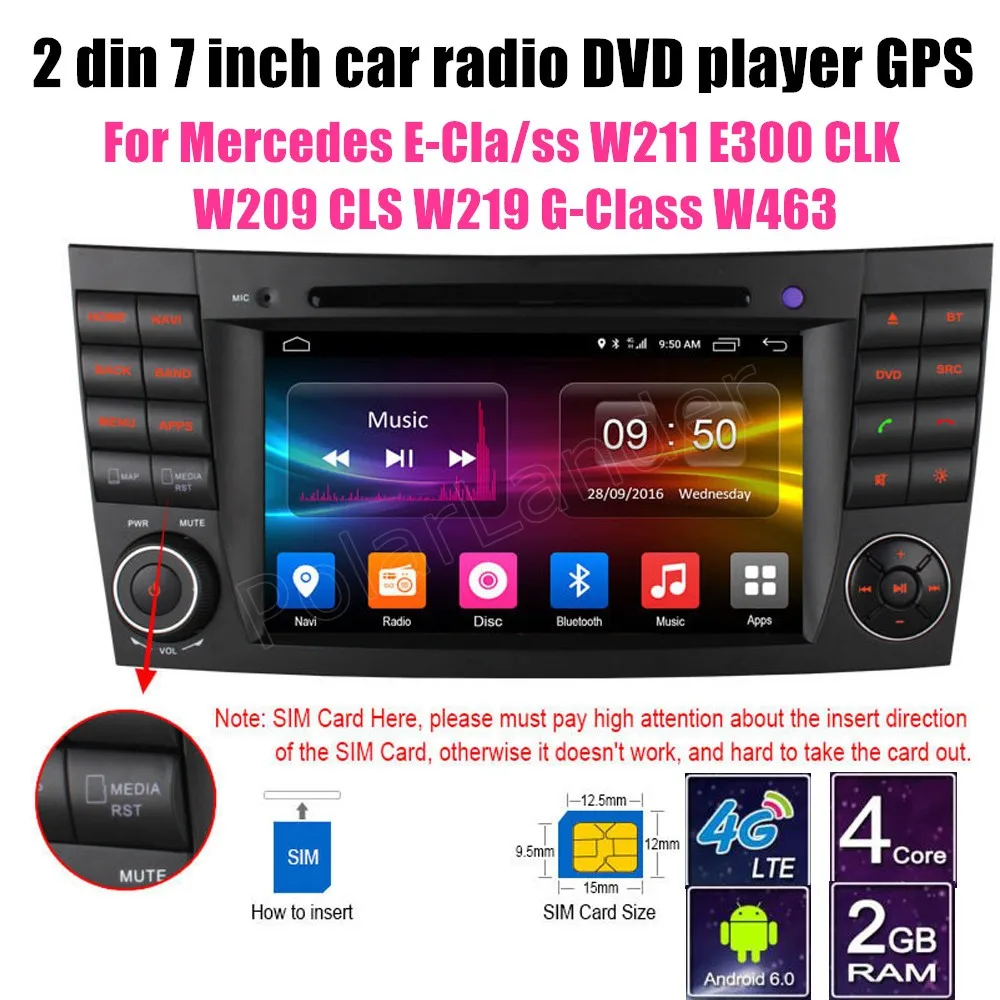 Автомобильный DVD плеер с четырехъядерным процессором 4G SIM LTE Android 6 0 для E Cla/ss W211 E300